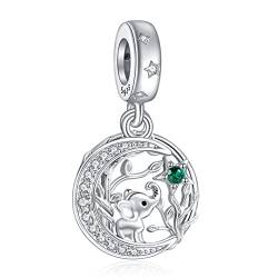 NINGAN Elefant Anhänger 925 Sterling Silber Charme Glänzend grüner Edelstein Anhänger passend für Damen Armband Halskette von NINGAN