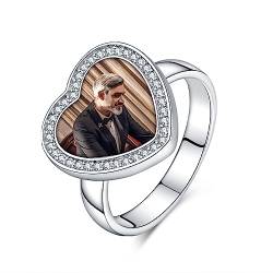 NINGAN Frauen Ring 925 Sterling Silber Personalisierte Herz Ring 5A Zirkon DIY Design Foto Ringe Schmuck Geschenk für Familie Freund(10) von NINGAN