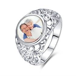 NINGAN Frauen Ring 925 Sterling Silber Personalisierte Runde Ring DIY Design Foto Ringe Schmuck Geschenk für Familie Freund(8) von NINGAN