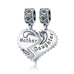 NINGAN “I Love Mother(Ich liebe Mutter)” Corazón Abalorios Charm para Mujer Plata de Ley 925 Corazon Charm con 5A Circonita Compatible con Pulseras Europeo… (Mutter & Tochter Herz) von NINGAN