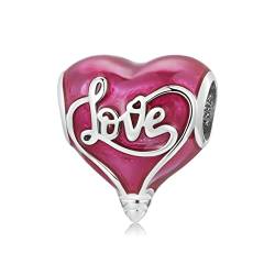 NINGAN “I Love You (Ich liebe dich)” Herz Charm-Anhänger 925 Sterling Silber Charm Bead für Chamilia und europäische Armbänder und Halsketten von NINGAN