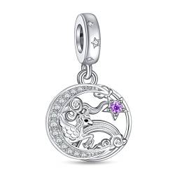 NINGAN Sterling Silber 925 Einhorn Anhänger Damen Armband Charm Halskette Anhänger Glänzend lila Edelstein Anhänger passend für Damen Armband von NINGAN