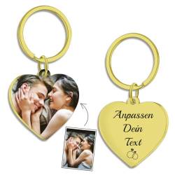 NINGSANJIN Schlüsselanhänger Personalisiert, Fahr vorsichtig Schlüsselanhänger, Personalisierte Schlüsselanhänger mit Foto, Schlüsselanhänger für Paare DIY Auto Schlüsselanhänger (Gold-2) von NINGSANJIN