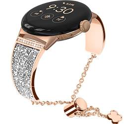 NINKI Funkelndes Armband, kompatibel mit Google Pixel Watch, 2 Metallbänder für Damen, Kristall-Strasssteine, verstellbar, dünn, Ersatz-Pixel-Smartwatch-Armband für Google Pixel Watch, Roségold von NINKI