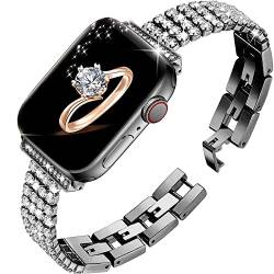 NINKI Kompatibles Glitzerarmband für Apple Watch, Damen, 45 mm, 44 mm, 42 mm, 49 mm, eleganter Armreif, Strass-Diamant-Kettenarmband, schlankes Armband, schwarzes Metall, 3, 2 SE iWatch von NINKI