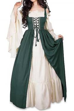 Mittelalter Retro Kleid Hemd Damen Irland Viktorianische Renaissance Kostüm Vintage Königin Erwachsene Bohemian Kostüm Trompete Langarm Gothic Rock Karneval Halloween Party Coslpay (M, grün) von NIRANJAN