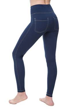 NIRLON Damen Jeggings High Waist Tummy Control Jeans Leggings mit Taschen - Blau - Klein von NIRLON