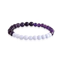 Amethyst Stretch-Armband mit blauer Spitze Achat und Lepidolith Natürlicher Edelstein Handgefertigtes Heilchakra Yoga Mehrzweck-Armband für Frauen (18 cm) Unisex, 18 cm, Mehrere von NIRVANA GEMS & JEWELS