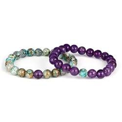 NIRVANA GEMS & JEWELS Amethyst und Chrysokoll-Paar-Armband, natürliche Edelsteinperlen, handgefertigte Armbänder – (18 cm), Unisex von NIRVANA GEMS & JEWELS