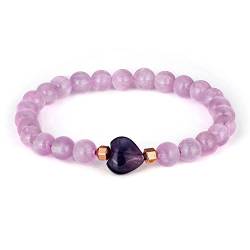 NIRVANA GEMS & JEWELS Kunzit Stretch-Armband mit Fluorit-Herz, natürlicher Edelstein, handgefertigt, Heilchakra, Yoga, Mehrzweck-Armband für Frauen, Liebe (18 cm), 18 cm, Kunzit von NIRVANA GEMS & JEWELS