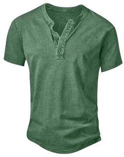 NITAGUT Henley Herren T-Shirt Baumwolle Leicht Slim Fit Kurzarm Freizeithemd Vintage Distressed Tee Shirts,Armee Grün,XL von NITAGUT