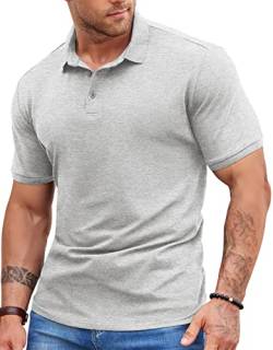 NITAGUT Herren Poloshirt Atmungsaktive Bequem Golf Tennis T-Shirts Baumwolle Lounge Leicht Knopfleiste Kurzarm Hemd,Hellgrau,M von NITAGUT