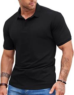 NITAGUT Herren Poloshirt Atmungsaktive Bequem Golf Tennis T-Shirts Baumwolle Lounge Leicht Knopfleiste Kurzarm Hemd,Schwarz,XL von NITAGUT