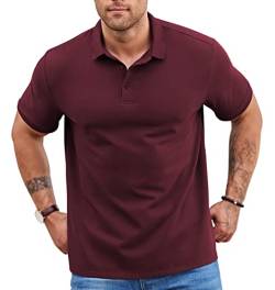 NITAGUT Herren Poloshirt Atmungsaktive Bequem Golf Tennis T-Shirts Baumwolle Lounge Leicht Knopfleiste Kurzarm Hemd,Weinrot,M von NITAGUT