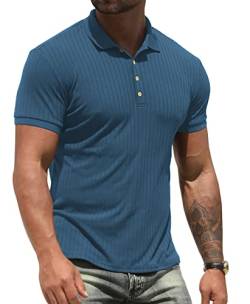 NITAGUT Herren Poloshirt Kurzarm Muskel Sport Tennis Golf Basic T-Shirts,Blau,XL EU von NITAGUT