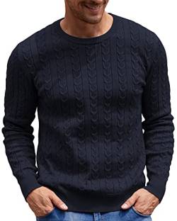 NITAGUT Herren Pullover Rundhalsausschnitt Kabel-Strick Sweater Strickpullover Marineblau,S von NITAGUT