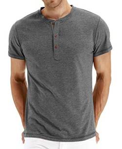 NITAGUT Herren T-Shirt Baumwolle Kurzarm Alltags-Henley-Hemd,Dunkelgrau,M EU von NITAGUT