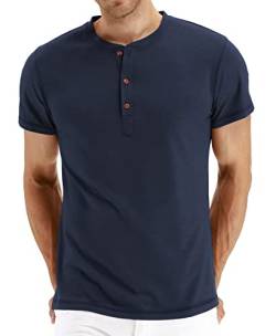 NITAGUT Herren T-Shirt Baumwolle Kurzarm Alltags-Henley-Hemd,Marineblau,L EU von NITAGUT
