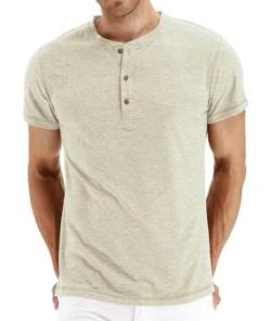 NITAGUT Herren T-Shirt Baumwolle Kurzarm Alltags-Henley-Hemd,Vg-Beige,XL EU von NITAGUT