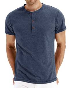 NITAGUT Herren T-Shirt Baumwolle Kurzarm Alltags-Henley-Hemd,Vg Navy blau,S EU von NITAGUT