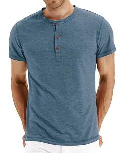 NITAGUT Herren T-Shirt Baumwolle Kurzarm Alltags-Henley-Hemd,Vg blau,M EU von NITAGUT