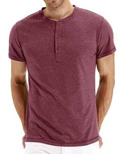 NITAGUT Herren T-Shirt Baumwolle Kurzarm Alltags-Henley-Hemd,Vg rot,L EU von NITAGUT