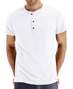 NITAGUT Herren T-Shirt Baumwolle Kurzarm Alltags-Henley-Hemd,Weiß,L EU von NITAGUT