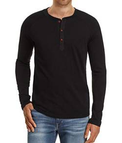 NITAGUT Herren T-Shirt Baumwolle Langarm Alltags-Henley-Hemd,Schwarz,S EU von NITAGUT