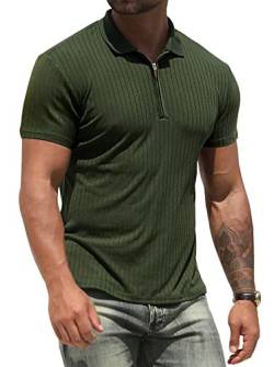 NITAGUT Poloshirt für Herren Workout Leistung Slim Fit Reißverschluss T-Shirts Männer Sport Golf Tennis Oberteile,Dunkelgrün,XXL von NITAGUT