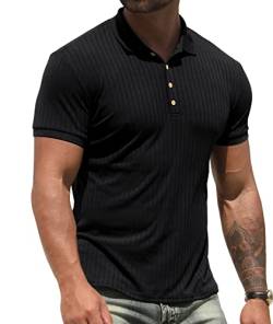 NITAGUT Poloshirts für Herren Kurzarm Muskel Sport Tennis Golf Basic T-Shirt,Schwarz,L EU von NITAGUT