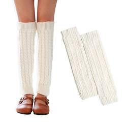 NITAIUN 2 Paar Damen Frauen Winter Crochet Stricken, Lange Gestrickt Beinwärmer Legwarmers Beinwärmer Knöchelwärmer Winter Beinstulpen Strumpf für Yoga Ballett Fitness Weiß Einheitsgröße von NITAIUN