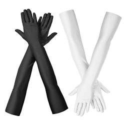 NITAIUN 2 Paar Lange Ellbogen-Satinhandschuhe,Dehnbare Abend-Opernhandschuhe, 52 cm, 20er Opernhandschuhe, Abend-Party-Handschuhe für Hochzeit, Abschlussball, Schwarz Weiß, Einheitsgröße von NITAIUN