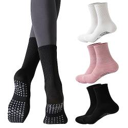 NITAIUN 3 Paar Yoga Socken für Damen, Grip-Socken Anti-Rutsch-Socken Rutschfeste Sport Socken Athleticsocke für Yoga Barre Fitness Pilates Ballett Wandern fußball Basketball (3 Paar) von NITAIUN