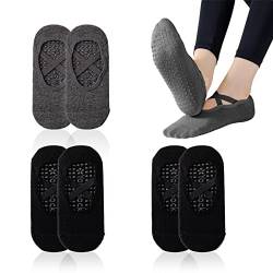 NITAIUN 3 Paar Yoga Socken für Damen Rutschfeste, Grip-Socken mit Riemen Anti-Rutsch-Socken für Barre Fitness Pilates Ballett Tanz Barfuß-Training, Einheitsgröße Schwarz Grau (Grau, schwarz) von NITAIUN