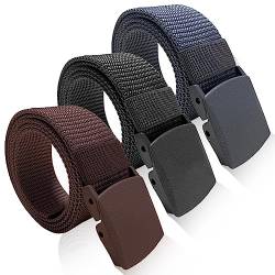 NITAIUN 3 Stück Canvasgürtel Nylon Belt mit Kunststoff Schnalle, Verstellbarer Stoffgürtel für Herren und Damen, Taktischer Gürtel Arbeitsgürtel Herren ​3 Farben, Länge 130 cm Breite 3,8 cm (3 Stück) von NITAIUN