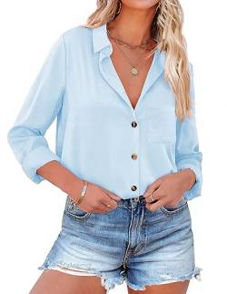 NIUDAU Bluse Weiß Damen Hemd Langarmshirt mit Knöpfen für Frühling Arbeit Orberteil Hemdbluse L von NIUDAU