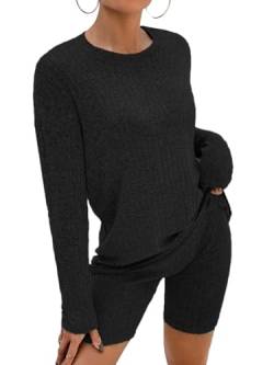 NIUDAU Damen 2 Stück Strickanzug aus Langarm Strickpullover Und Jogginghose Zweiteilige Beiläufig Outfit Freizeitanzug Sportanzug Loungewear Set von NIUDAU