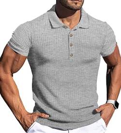 NIUHE Herren Poloshirt Kurzarm T-Shirts Lässig Klassisch Muskel Sport Tennis Golf Basic(Hellgrau,2XL) von NIUHE