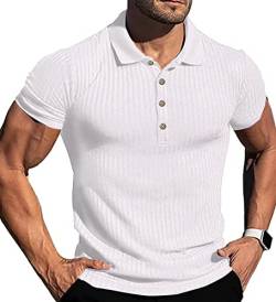 NIUHE Herren Poloshirt Kurzarm T-Shirts Lässig Klassisch Muskel Sport Tennis Golf Basic(Weiß,XL) von NIUHE