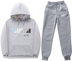 NIUHE Herren Tiger Printed Trainingsanzug Sets Buchstabe Druck Freizeit Kapuzenpullover 2-teilig mit Kapuze Sporthose Jogginganzug(Hellgrau 004,L) von NIUHE