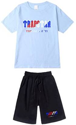 NIUHE Tiger Printed Herren Trainingsanzug Sets T-shirts Kurzarm Freizeit Jogginganzug 2-teilig Kurzarm Und Sporthose Kurzarmanzug(Blau 003,M) von NIUHE