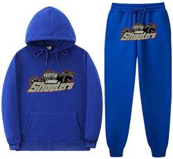 NIUHE Tiger Printed Trainingsanzug Sets Herren Freizeit Jogginganzug 2-teilig Kapuzenjacke mit Kapuze Und Taschen Sporthose Kapuzenpullover(Blau 001,S) von NIUHE