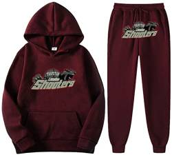 NIUHE Tiger Printed Trainingsanzug Sets Herren Freizeit Jogginganzug 2-teilig Kapuzenjacke mit Kapuze Und Taschen Sporthose Kapuzenpullover(Burgundisch 001,3XL) von NIUHE