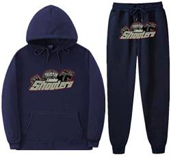 NIUHE Tiger Printed Trainingsanzug Sets Herren Freizeit Jogginganzug 2-teilig Kapuzenjacke mit Kapuze Und Taschen Sporthose Kapuzenpullover(Marineblau 001,L) von NIUHE