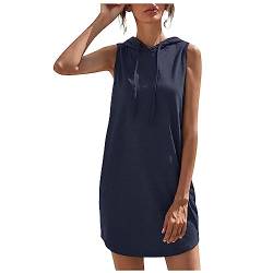 Damen Ärmellos Sommerkleid mit Kapuze Kordelzug Kurz Freizeitkleid T-Shirt Kleider Shirtkleid Casualkleid von NIUREDLTD