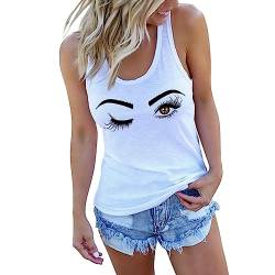 Tank Top Damen Sommer Ärmellos Tshirt mit Auge Motiv Drucken Tops Casual Rundhals Shirt Teenager Mädchen Tanktop Einfarbig Achselshirt Unterhemd Sportshirt A von NIUREDLTD