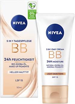 NIVEA 5 IN 1 Tagespflege BB 24h Feuchtigkeit LSF 15, getönte Tagescreme für helle Hauttypen, Gesichtscreme mit Bio Jojoba-Öl und Make-Up Pigmenten von NIVEA
