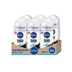 NIVEA Black & White Invisible Fresh Deodorant Roll-on 6 x 50 ml Deo Spray Frisch und Anti-Streifenspray Antitranspirant Duftspray schützt Haut und Kleidung von NIVEA