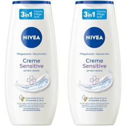 NIVEA Creme Sensitive Pflegedusche (250 ml), pH-hautneutrales Duschgel mit Kamillen-Extrakt, feuchtigkeitsspendende Cremedusche für sensible Haut ohne Seife (Packung mit 2) von NIVEA