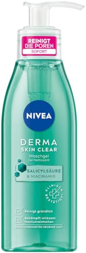 NIVEA Derma Skin Clear Waschgel (150 ml), klärender und reinigender Cleanser für unreine Haut, effektives Reinigungsgel mit Salicylsäure und Niacinamid von NIVEA